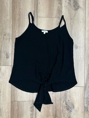 Umgee Black Waffle Knit Tie-Front Tank Top